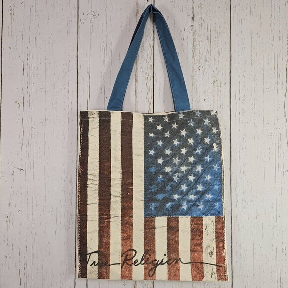 True Religion Flag Print Canvas Bag Tote Stars Stripes - Picture 1 of 2